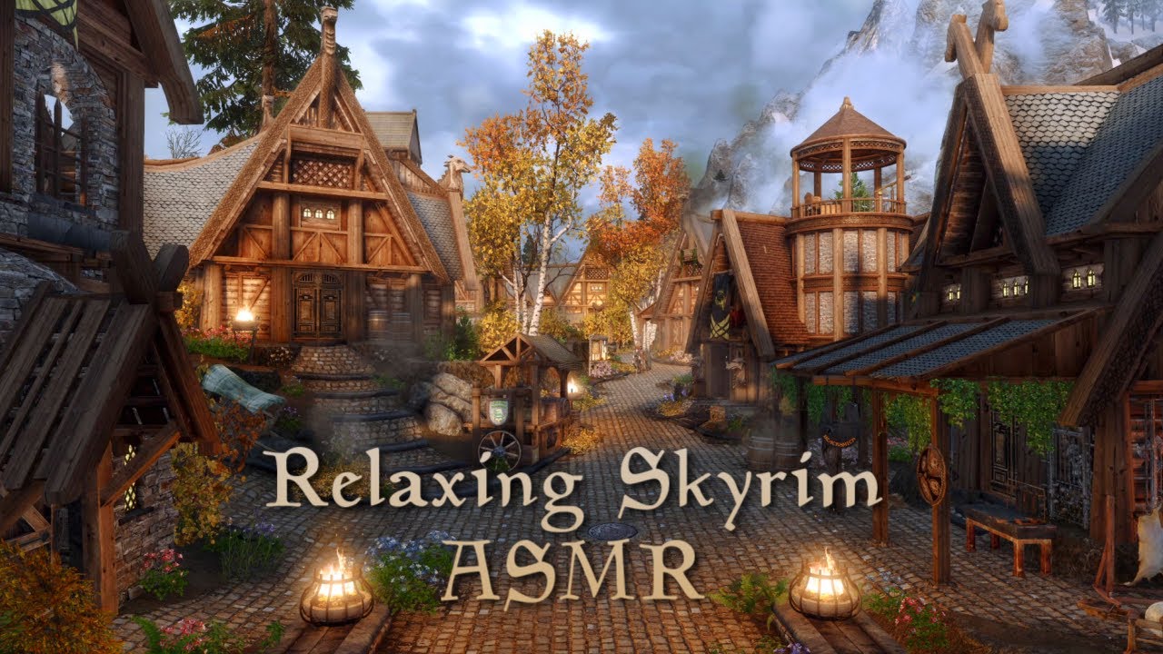 Skyrim ASMR 🐲 Walking Around Modded Whiterun and Riverwood 😴 Ear to Ear Whispering