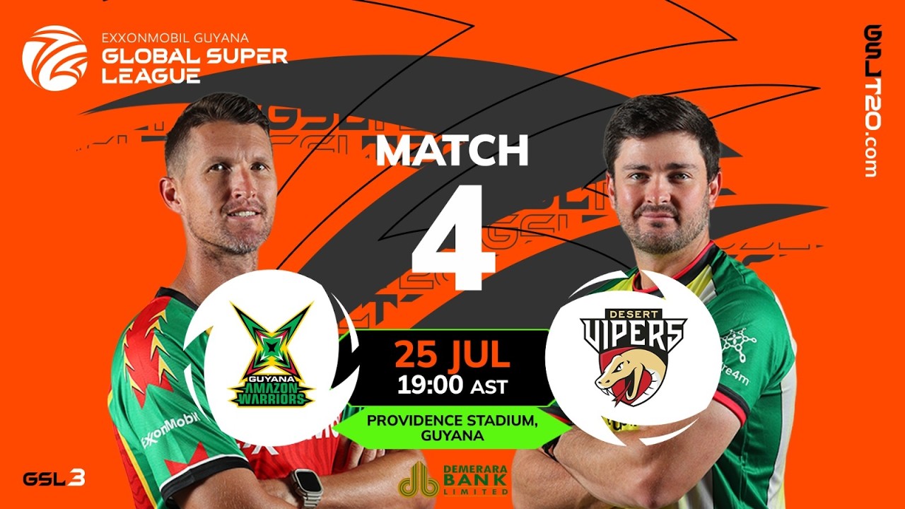 LIVE | Match 4 | Guyana Amazon Warriors vs Desert Vipers | GSL T20 2026