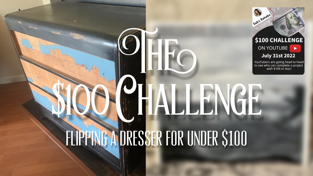 $100 Challenge | Flipping A Dresser On The Cheap | Black & White Seascape | Elegant Upgrades