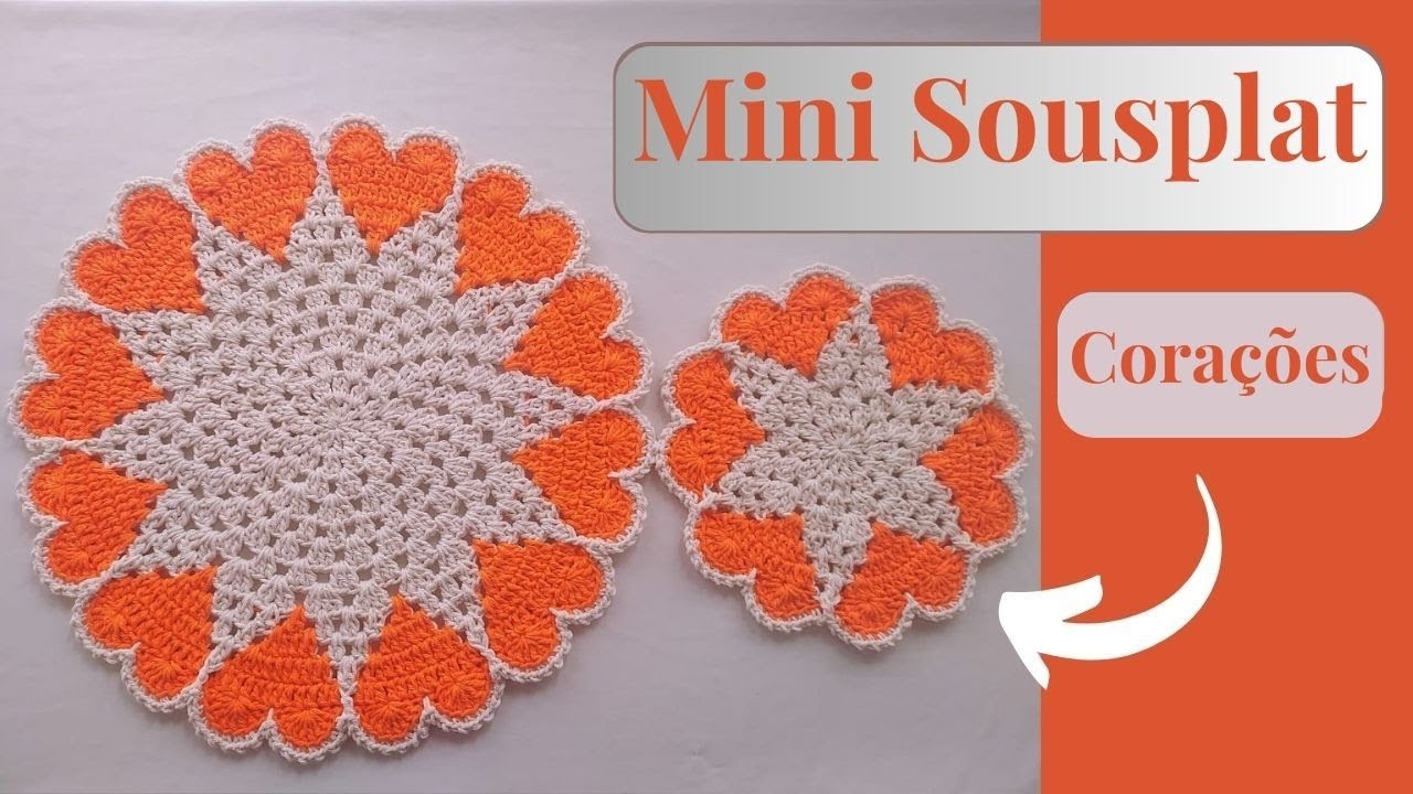 Mini Sousplat de Crochê Corações Fio Conduzido passo a passo simples e fácil 22cm