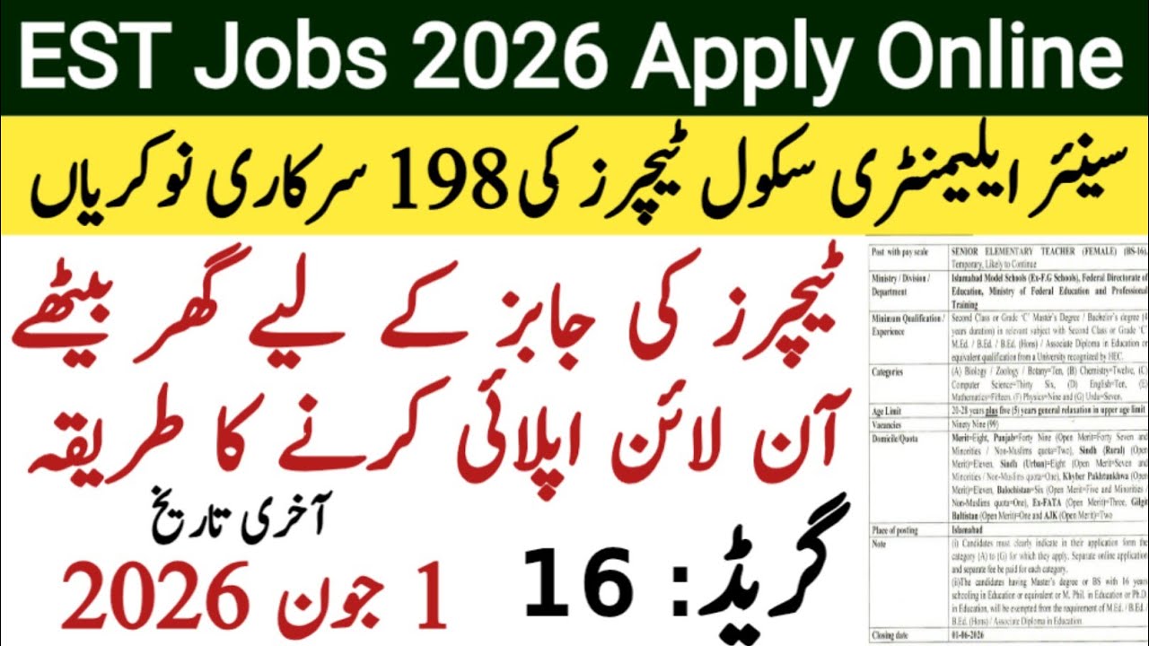 FPSC Senior Elementary Teacher Jobs 2026 Apply Online | How to Apply Elementary Teacher Federal Jobs