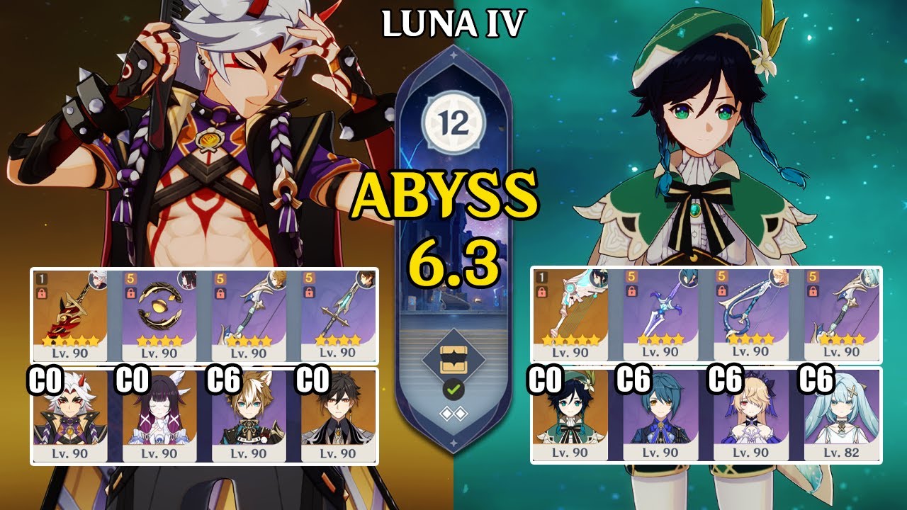 【Genshin Impact Бездна 6.3】C0 Аратаки Итто Lunar Crystallize & C0 Венти Hexerei｜原神 Spiral Abyss
