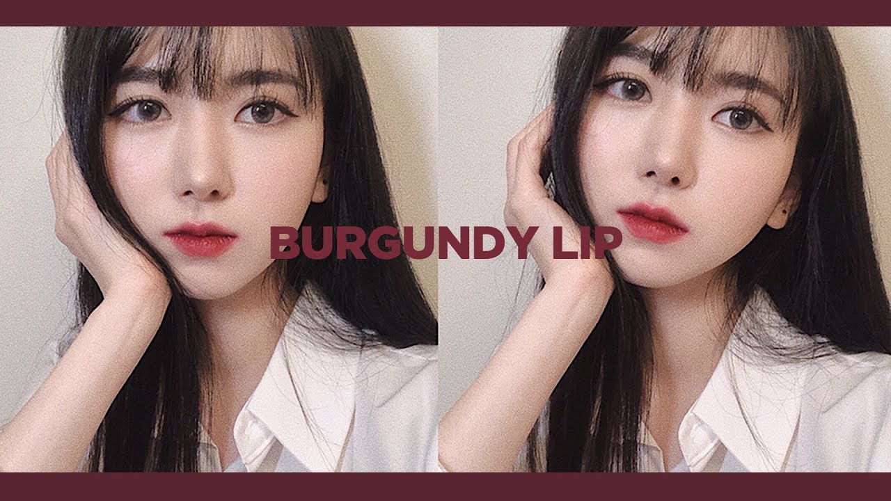 (ENG) 흰 셔츠에 버건디 립 🥀 White shirt and Burgundy Lip Makeup | Minjeong Park