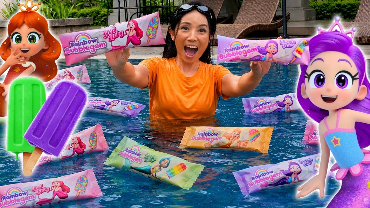 BERBURU ES KRIM RAINBOW BUBBLEGEM 4 WARNA DI KOLAM RENANG !