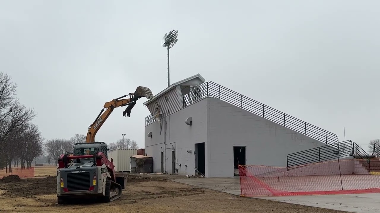 Freeman (S.D) Public Schools grandstand built in 1981 coming down.