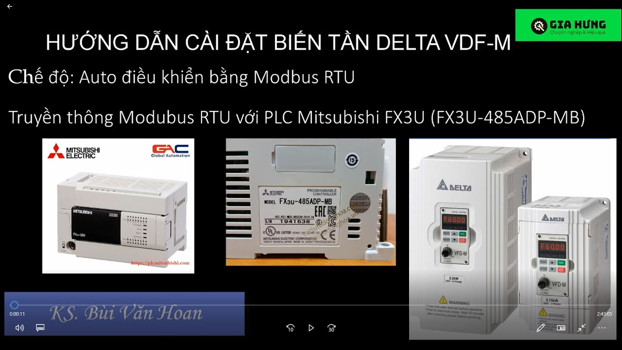 Truyền thông Modbus RTU giữa PLC FX3U (Module FX3U-485ADP-MB) với biến tần VDF-M