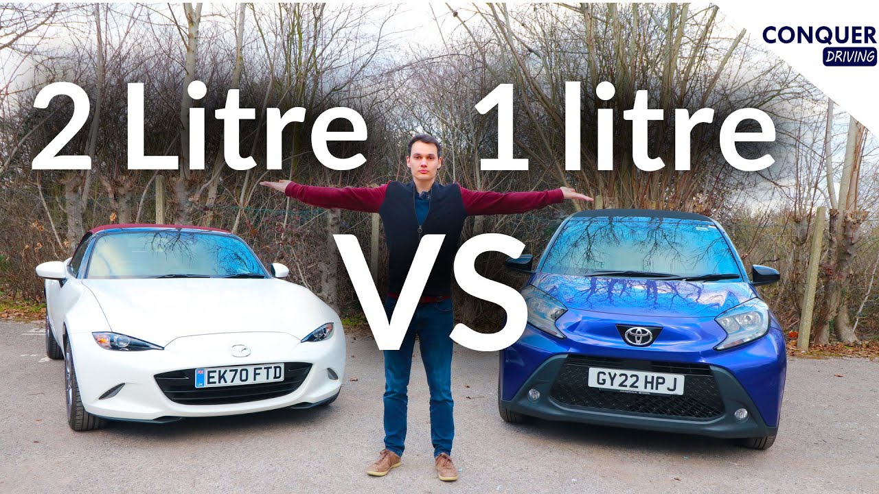 How much further will a 1 litre city car travel on the same amount of fuel as a 2 litre sports car?