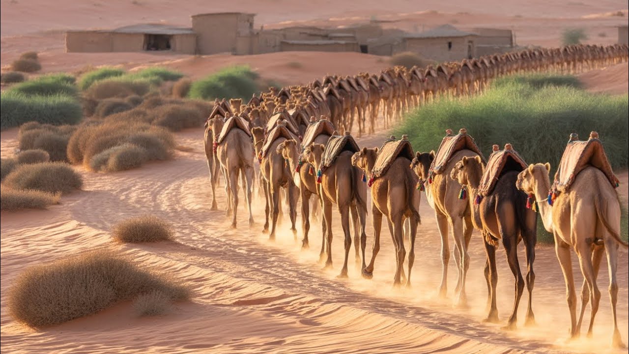 camels walking through the sandy desert||Village Life||Camels people||Pakistan Village Life 