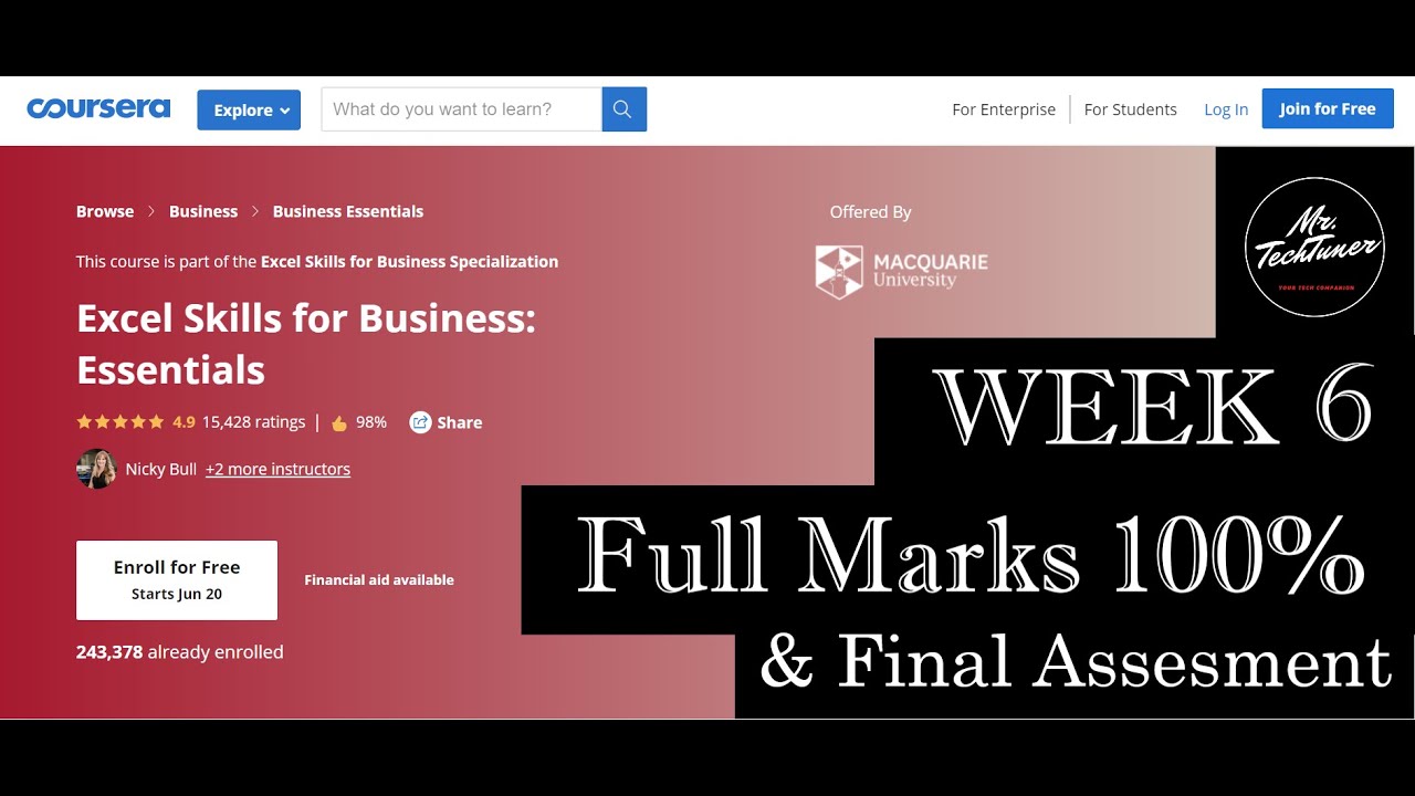 Навыки Excel для бизнеса на Coursera: основы, решения итоговых тестов и итоговая оценка за 6 неделю