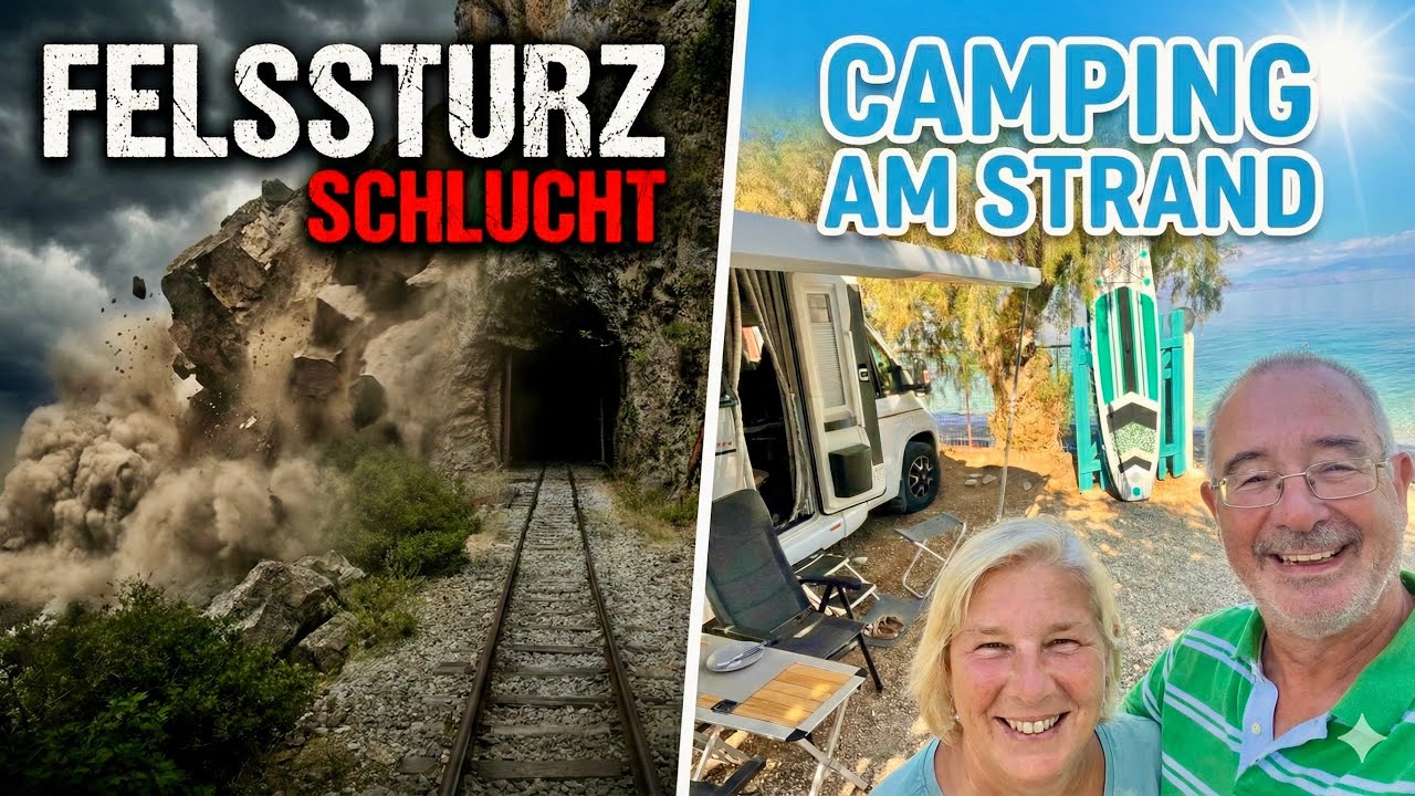 #341 Felssturz in der Vouraikos Schlucht, Bahn hängt fest, Camping Akrata Beach