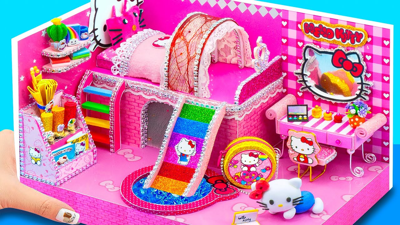 Make Cute Pink Crafts Hello Kitty House with Water Slide and Pool for a Pet ❤️ DIY Miniature House