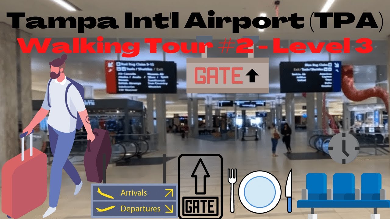 TAMPA INT'L AIRPORT (TPA) Inside Walking Tour Part #2, Gates, Rental Car, Hotel, Food Court, Shops