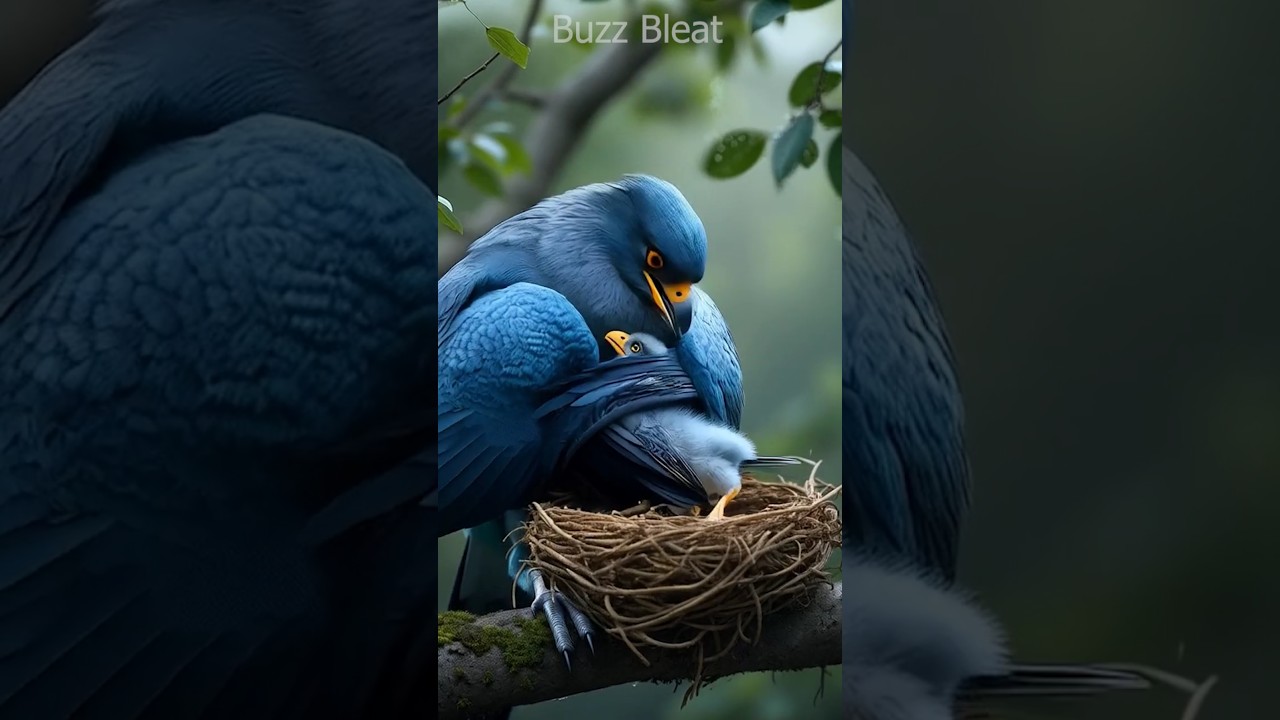 Heroic blue bird Sticking around for her chicks in heavy rain #rain #birds #trending