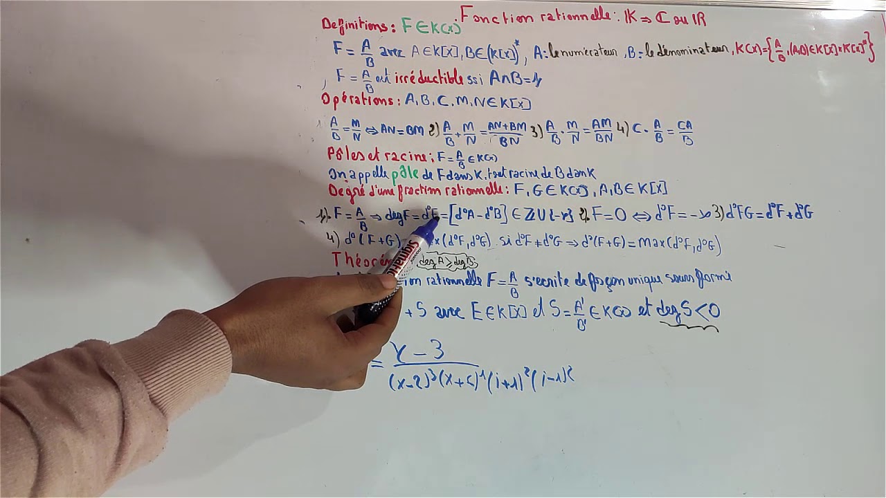 algébre 1 : Fractions rationnelles - partie 1 : Définition,irréductible,Racines, pôles