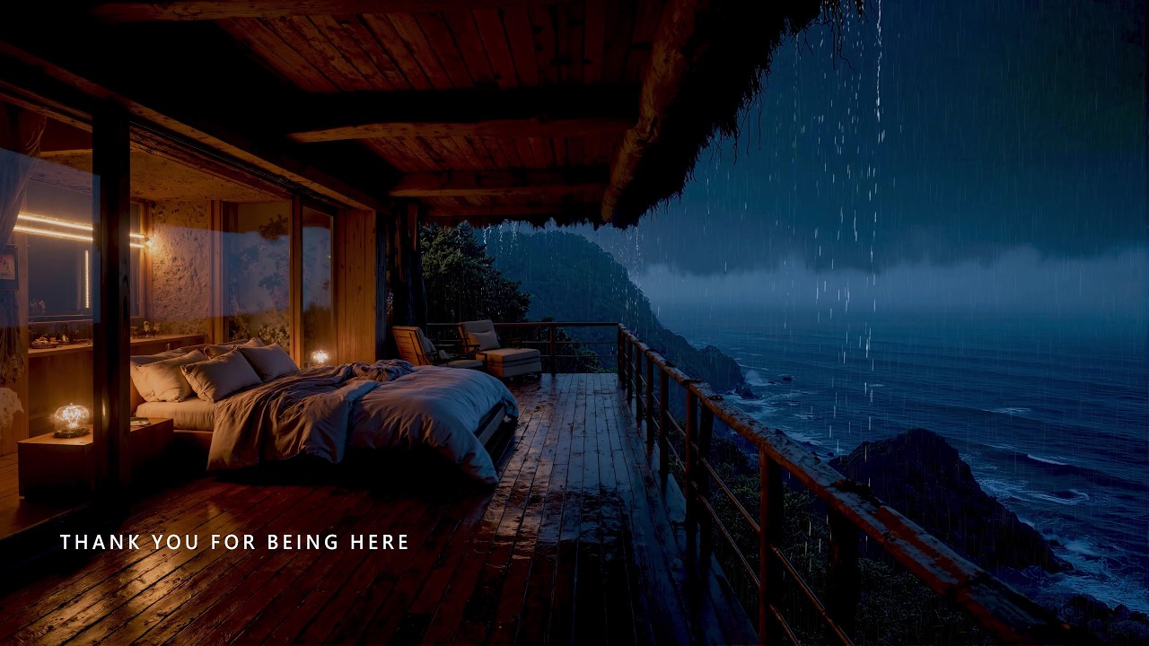 Tranquil Ocean Waves, Gentle Piano Melodies, and the Soothing Sound of Rain for Relaxation | 4K