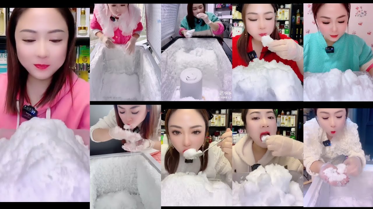 WHITE ICE EATING COMPILATION BITES ONLY 🧊😍 FREEZER FROST EATING ASMR🤍