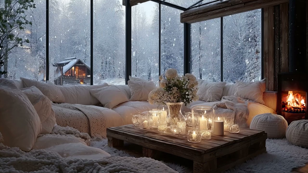 Calm Piano Music and Fireplace Sounds 🔥 Cozy Winter Night for Relaxation and Deep Sleep