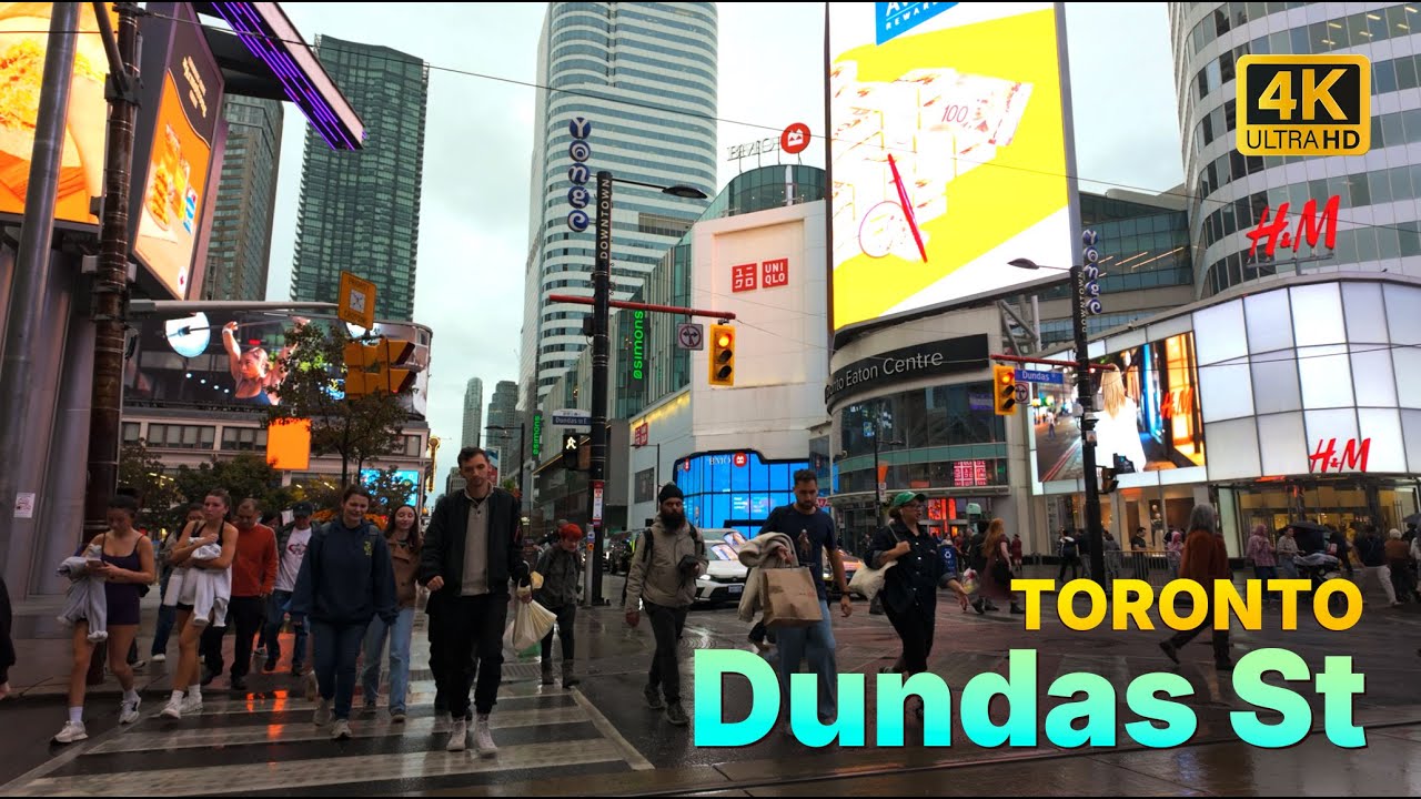 4K Walking Tour | Dundas Street Toronto | Cloudy Day City Walk