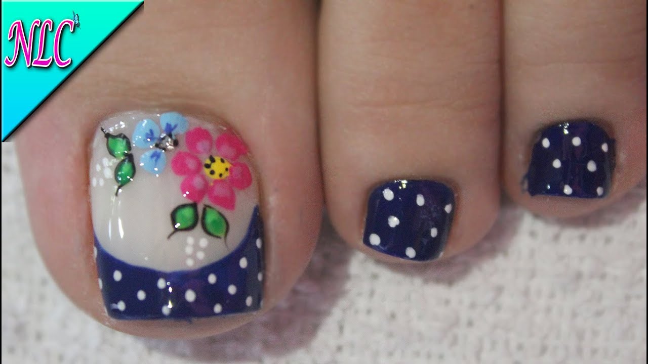 DISEÑO DE UÑAS PARA PIES FLORES Y FRANCÉS ¡muy fácil! - FLOWERS NAIL ART - FRENCH NAIL ART - NLC