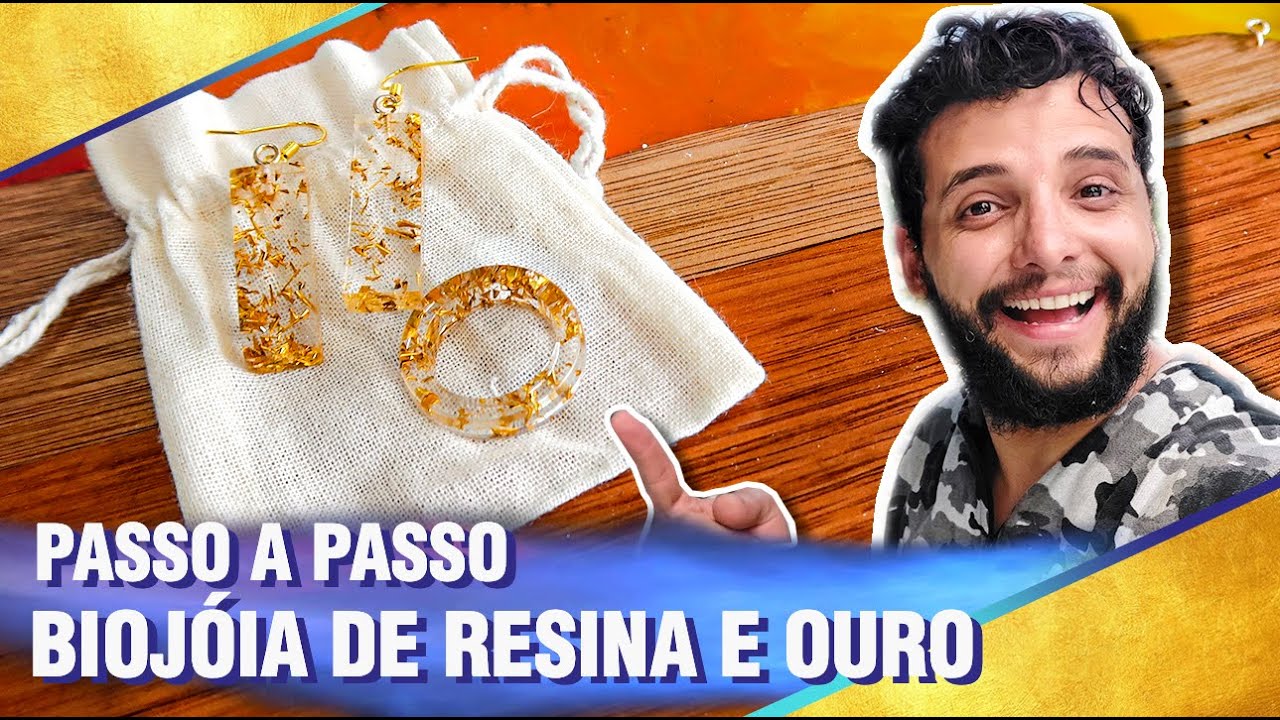 GUIA COMPLETO DO ANEL E BRINCO DE RESINA COM FOLHAS DE OURO - PASSO A PASSO DE COMO FAZER BIOJÓIA