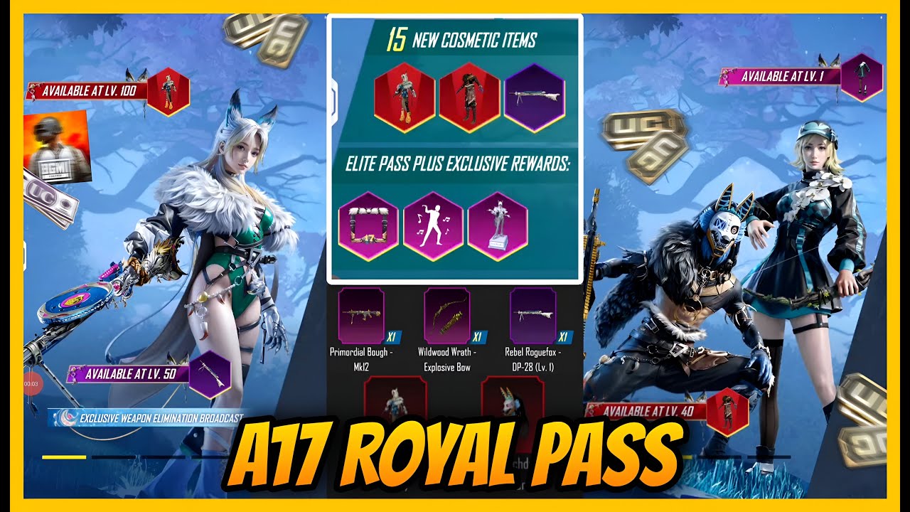🔥 BGMI A17 ROYAL PASS 1 TO 100 REWARDS - UPGRADE WEAPON AND OUTFITS IN 4.2 UPDATE