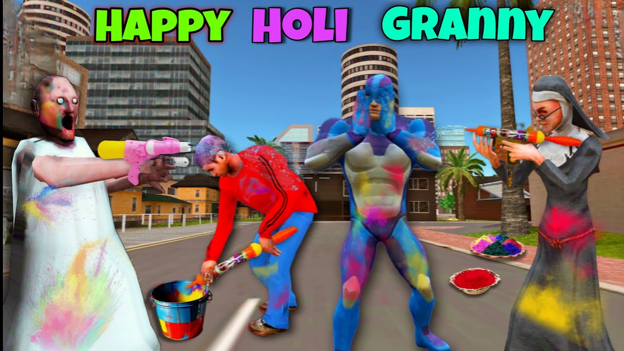 Rope Hero Playing Holi Colour With Granny In Vice Town | Rope Hero Vice Town | Black Spider 2.0