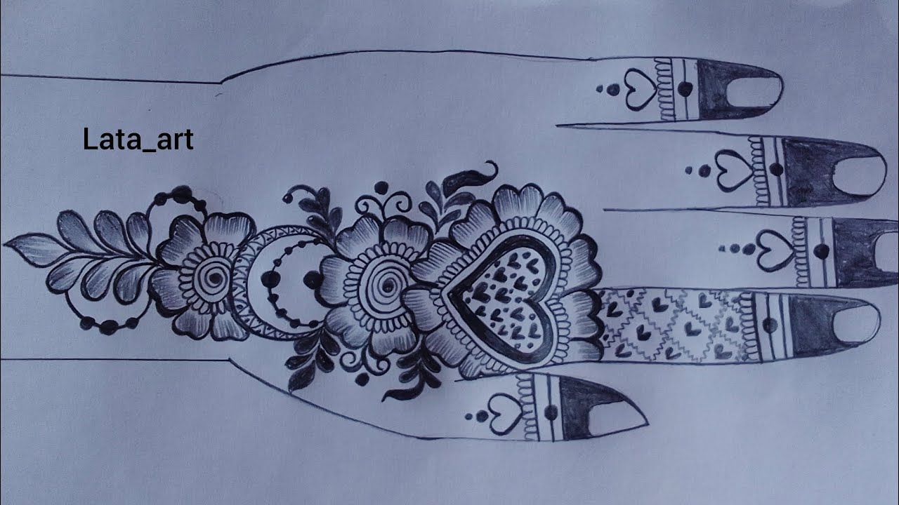 Beautiful heart shape mehndi design / Back hand mehndi design easy / pencil drawing mehndi design 