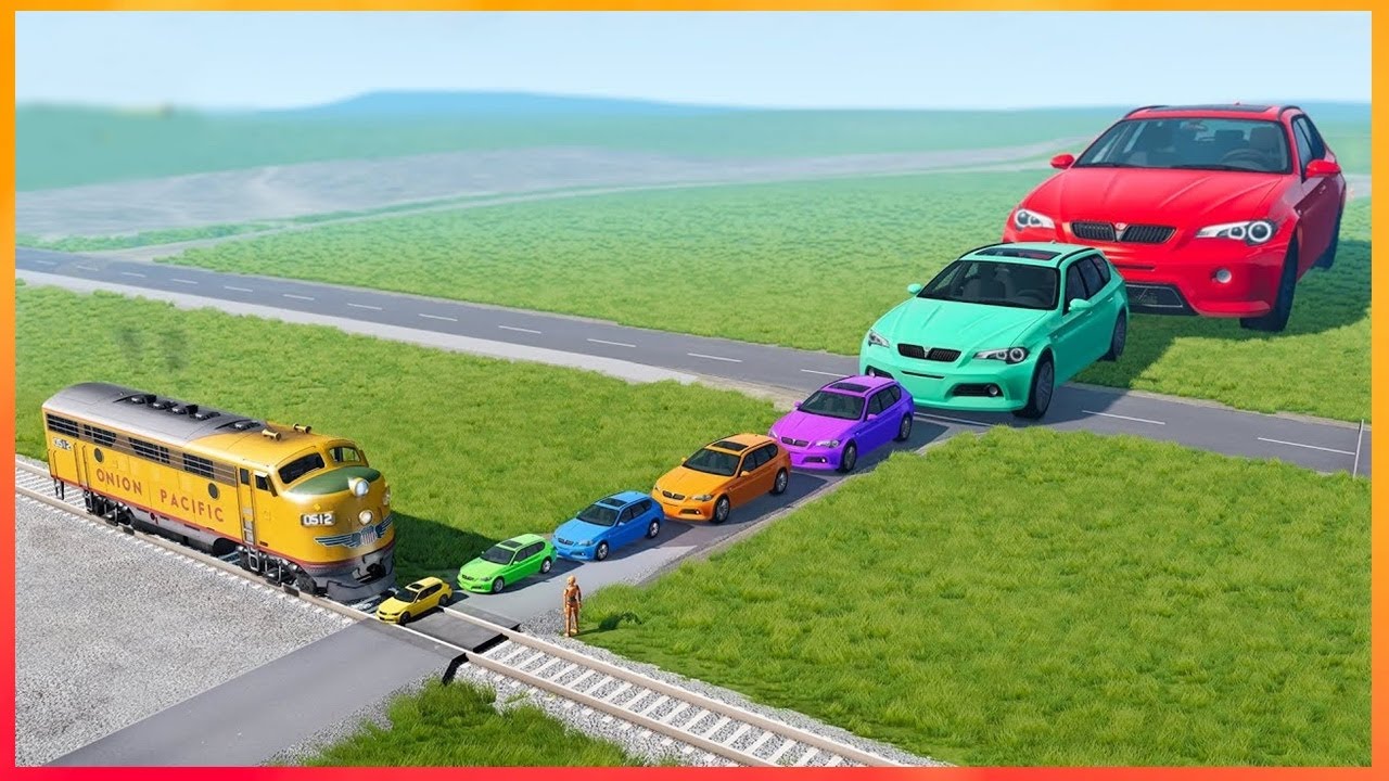 Carros Pequenos e Grandes Vs Trem - #beamngdrive