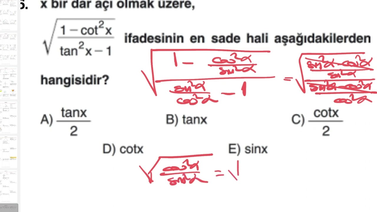Trigonometri 11  Sınıf hatırlatma testi