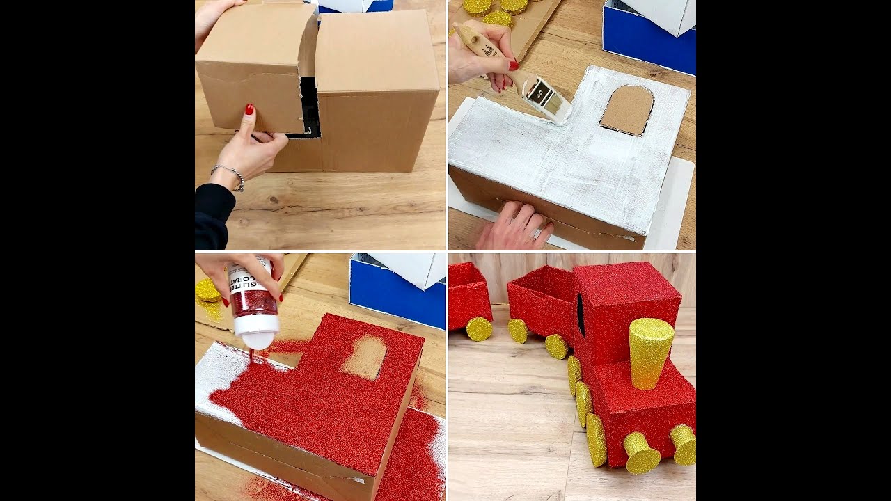 Come realizzare un trenino 🚂 di Natale fai da te con del cartone 📦 riciclato 🎄