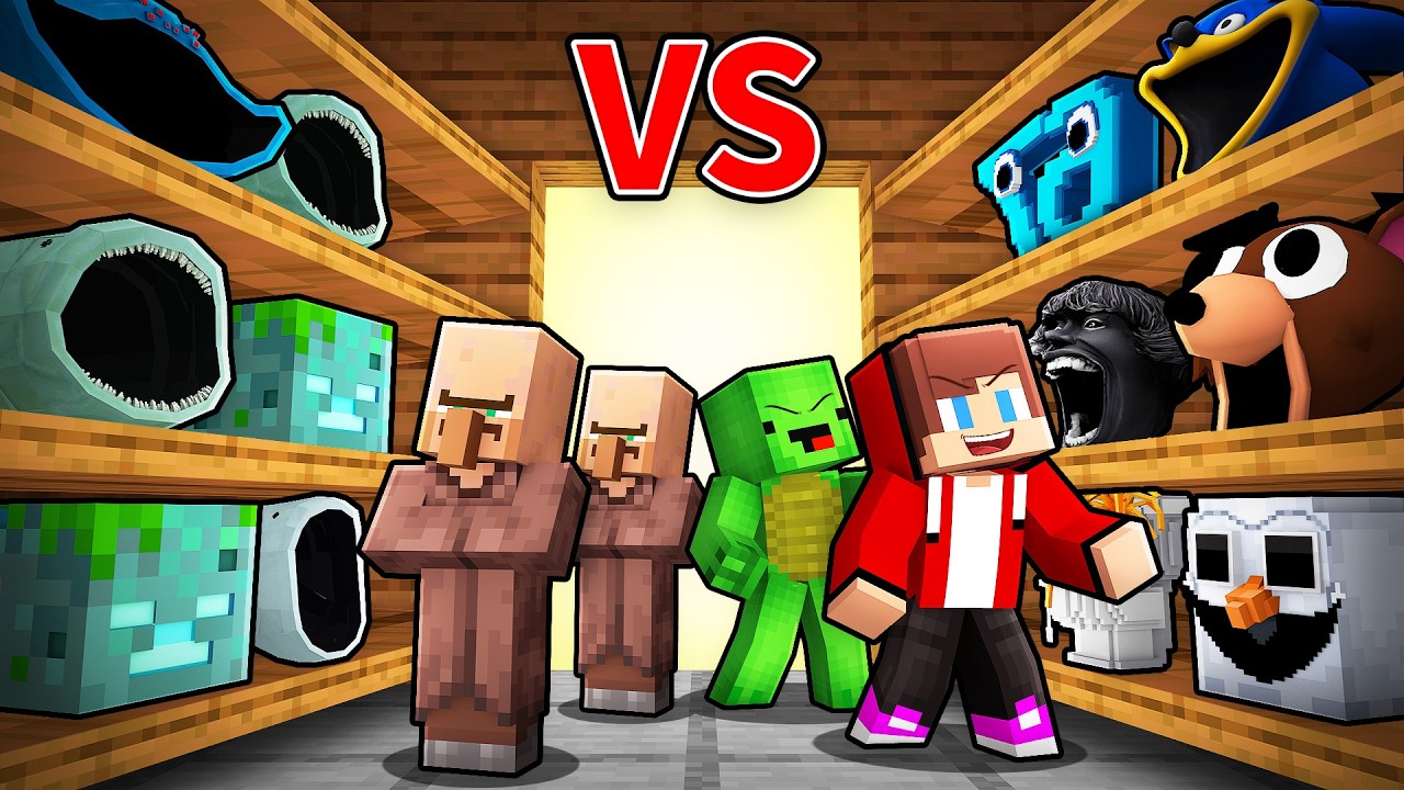 Mikey and JJ vs Villagers MOB SHAPESHIFT BATTLE in Minecraft - Maizen