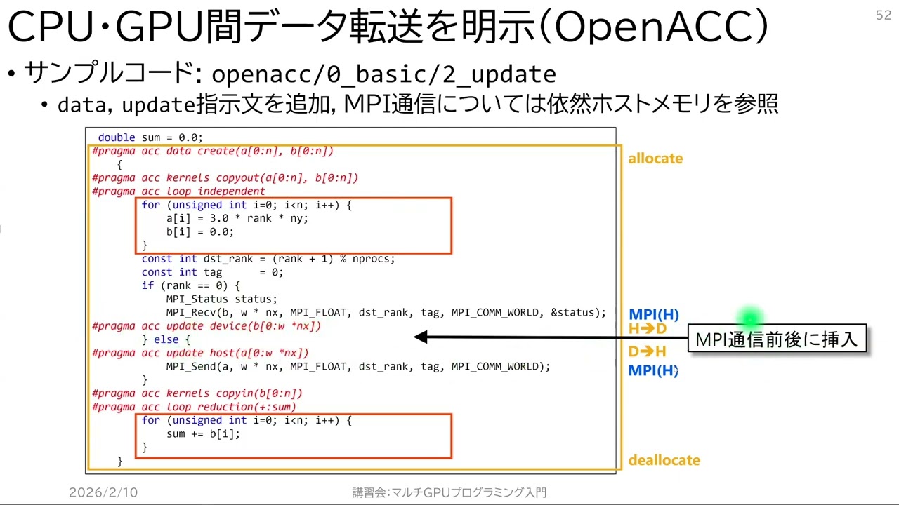 第262回 講習会「指示文とMPIによるマルチGPUプログラミング入門」＜その３＞【指示文+MPI演習】