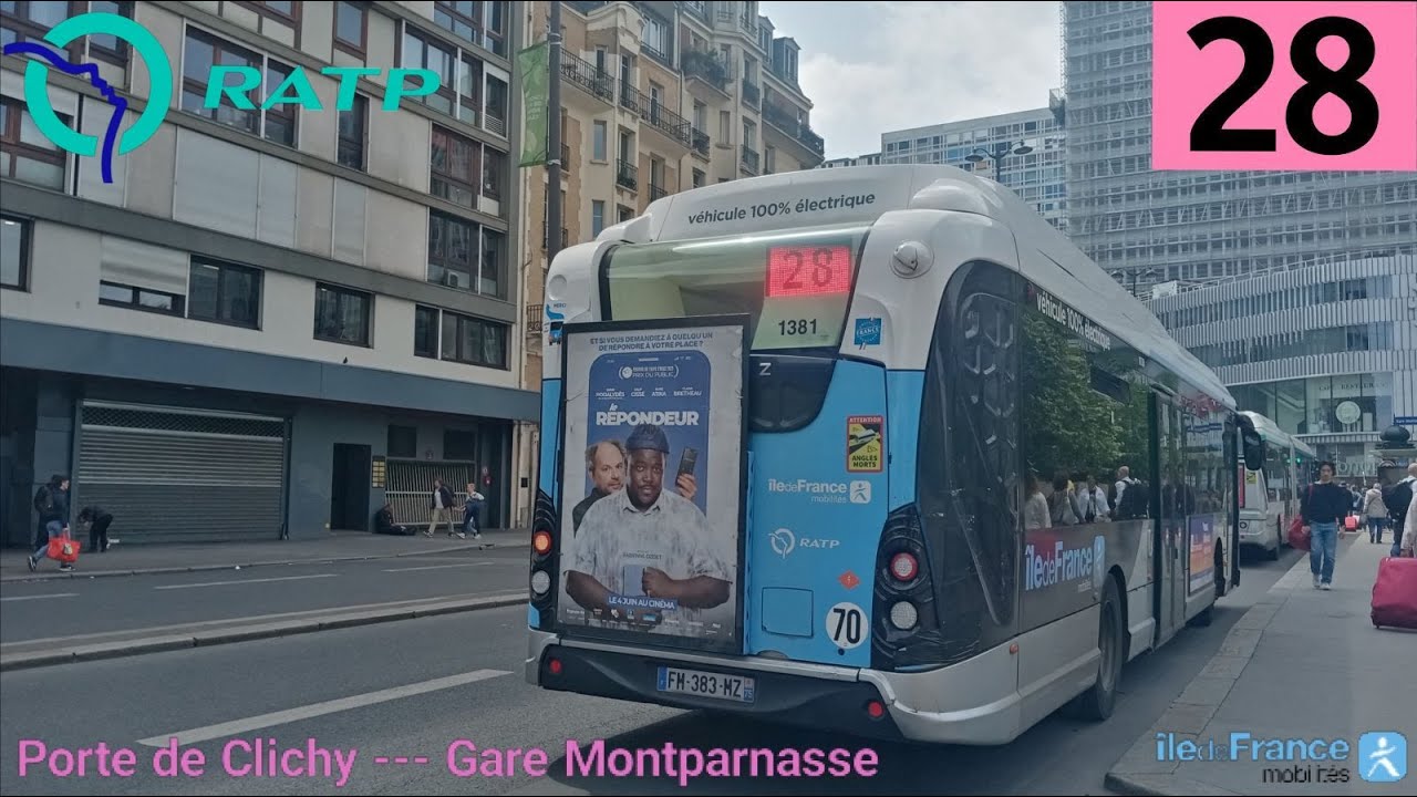 Bus 28 RATP - GX337 SE (2p) N°1381 Porte de Clichy --- Gare Montparnasse