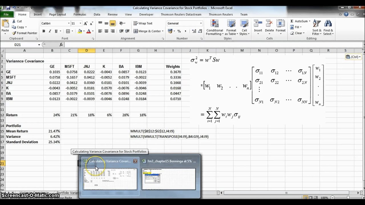 Using the Variance Covariance matrix to calculate the Value at Risk cutoff points