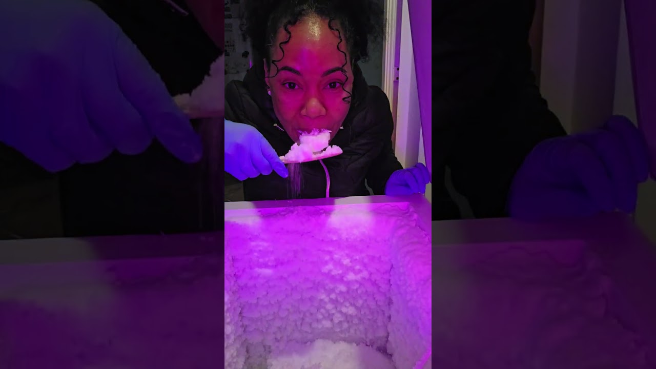 Eating ice from the big freezer ❄️🧊