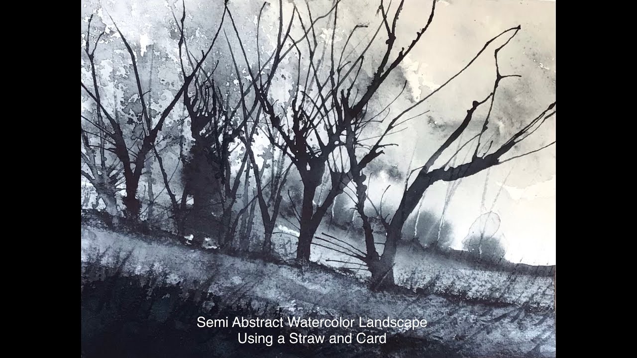 Loose Semi Abstract Watercolor Landscape using a Card and Straw