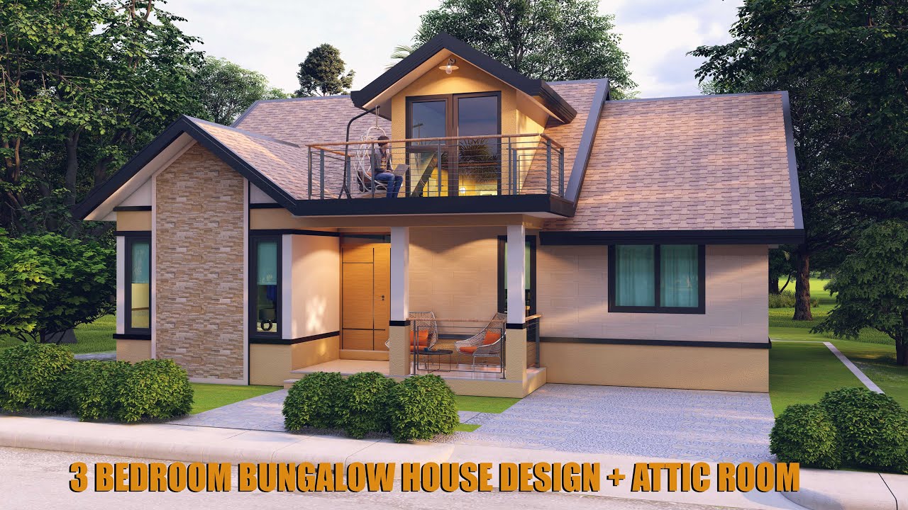 3 Bedroom Bungalow House Design Plus Attic Bedroom (155sqm)