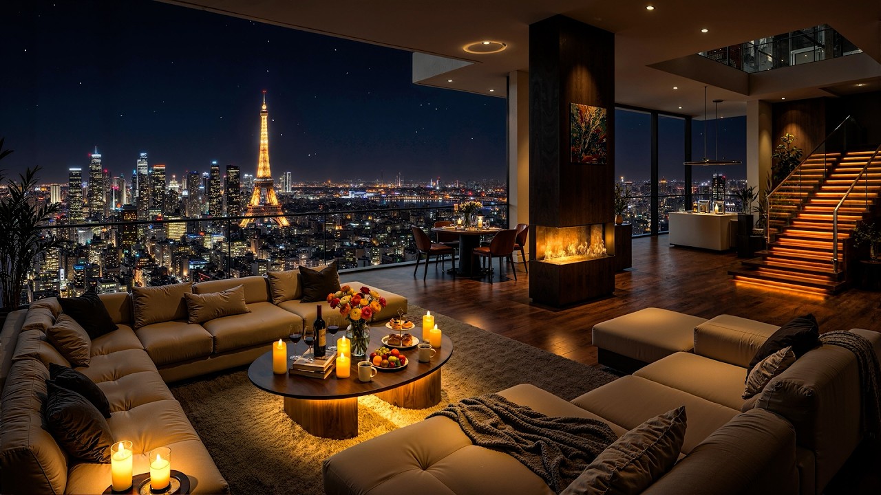 Romantic Night in Paris 🌙 Luxury Apartment Ambience with Smooth Jazz & Eiffel Tower View for Work