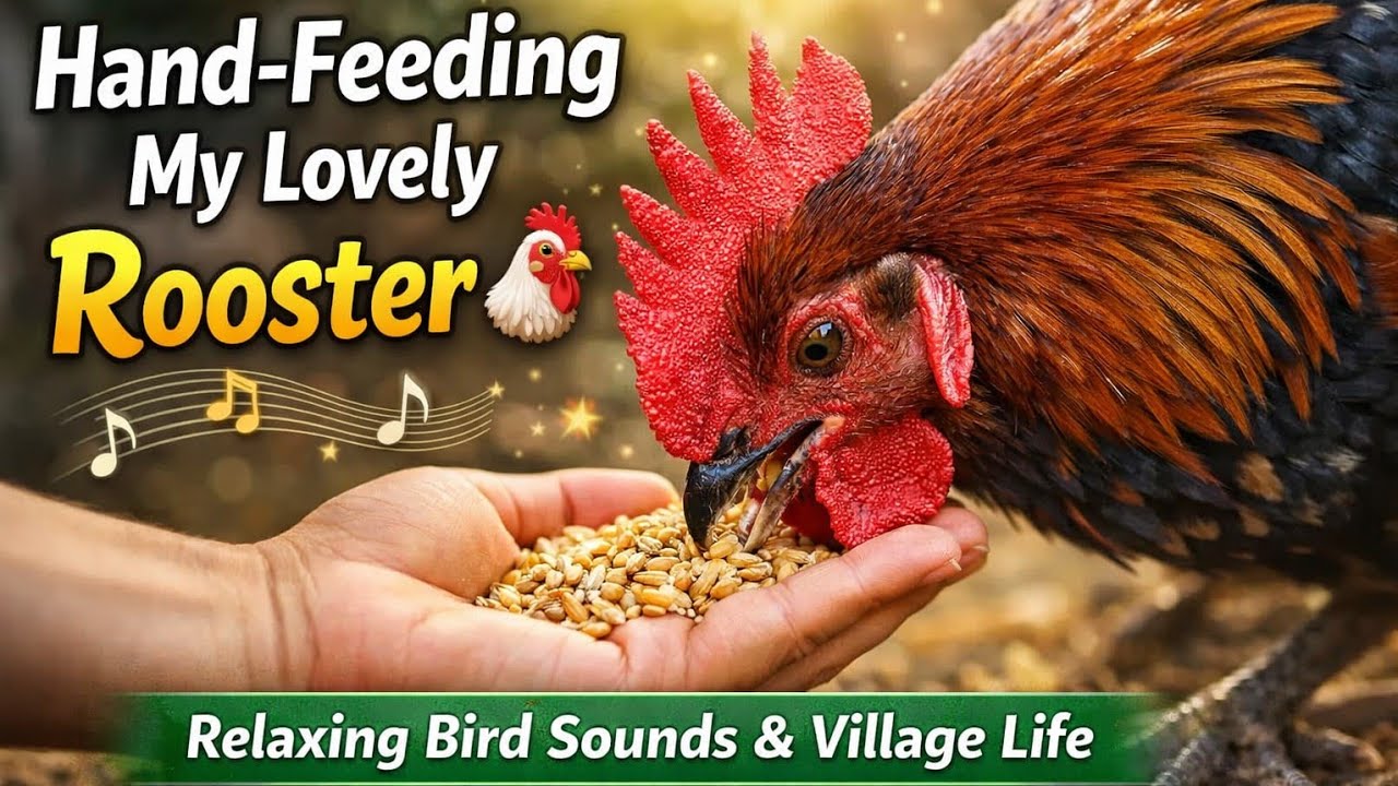 Morning Village Life 🐓 My Lovely Rooster Runs to My Call || Hand Feeding with Bird Sounds