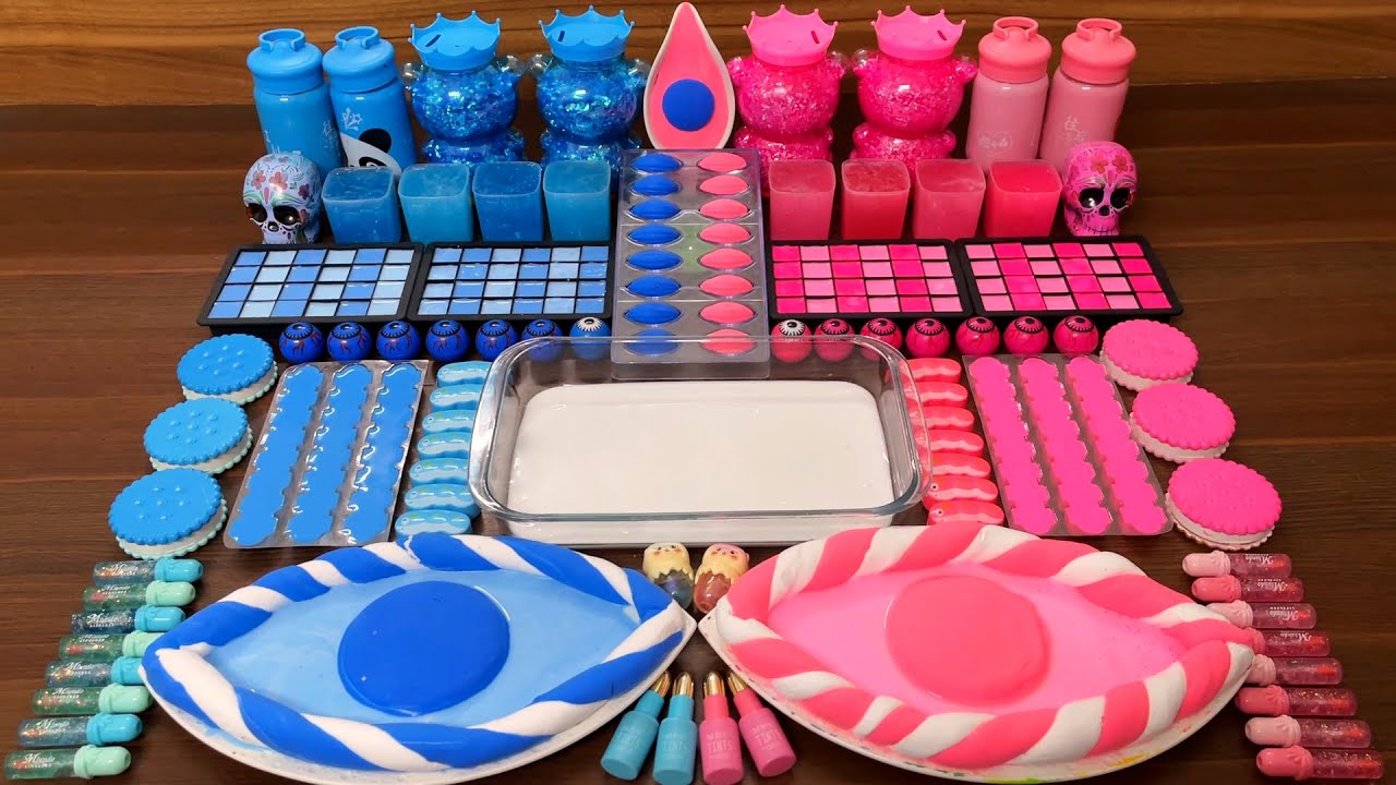 Slime Mixing: Blue vs Pink Glossy Slime Challenge & ASMR Mix