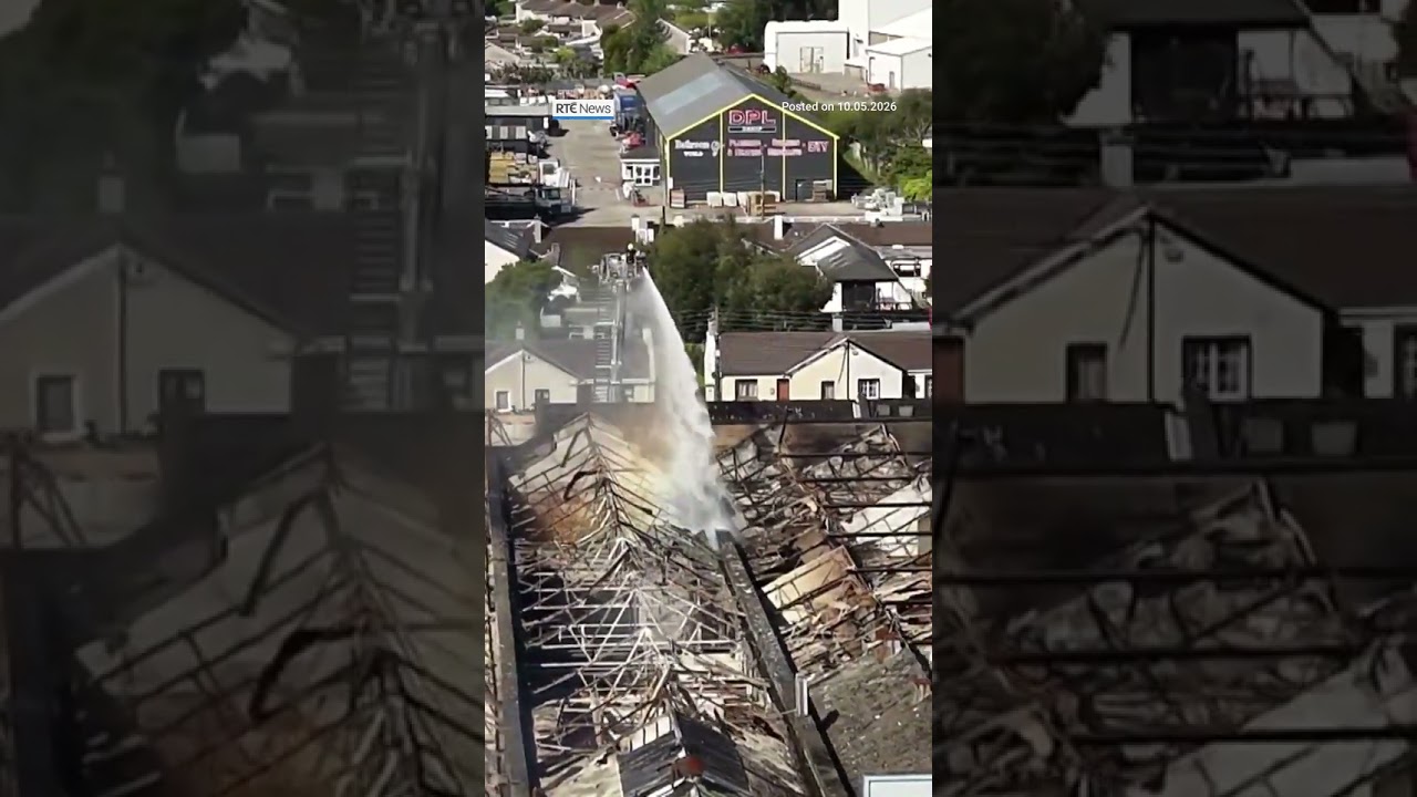 Drone footage shows damage following fire in Waterford | #RTENews #fire