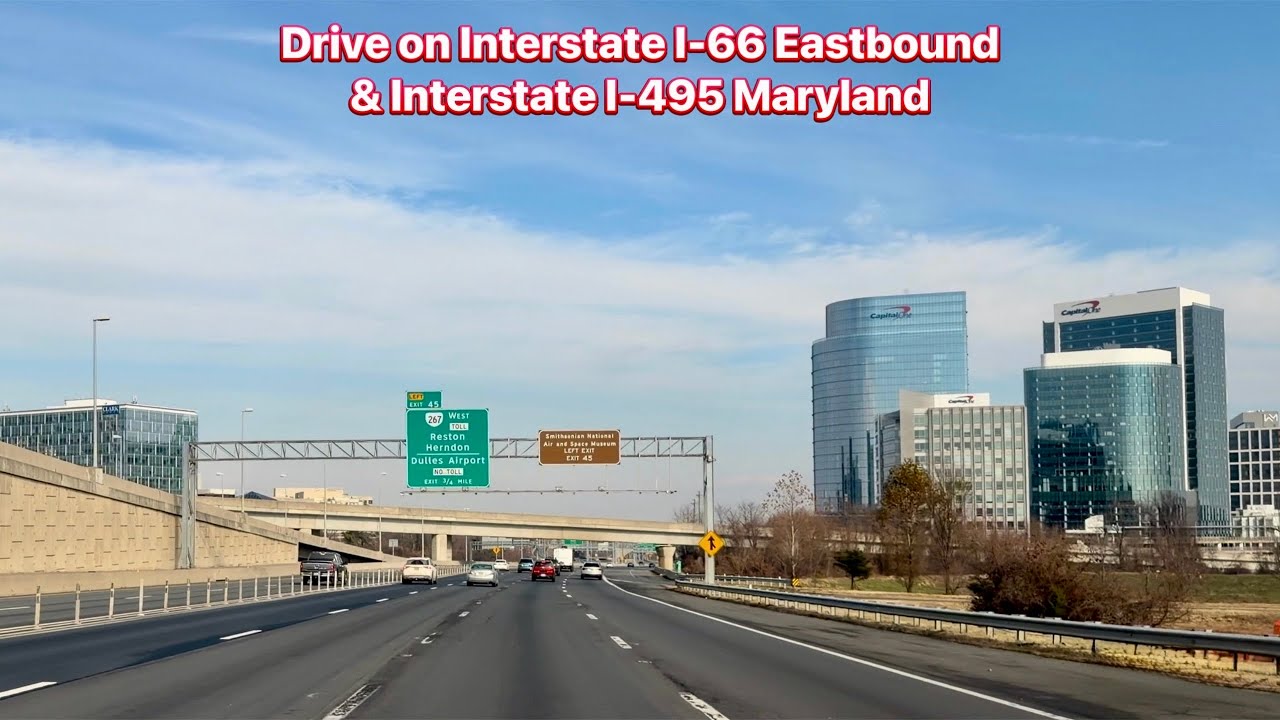 Drive on Interstate I-66 Eastbound & I-495 North towards Maryland