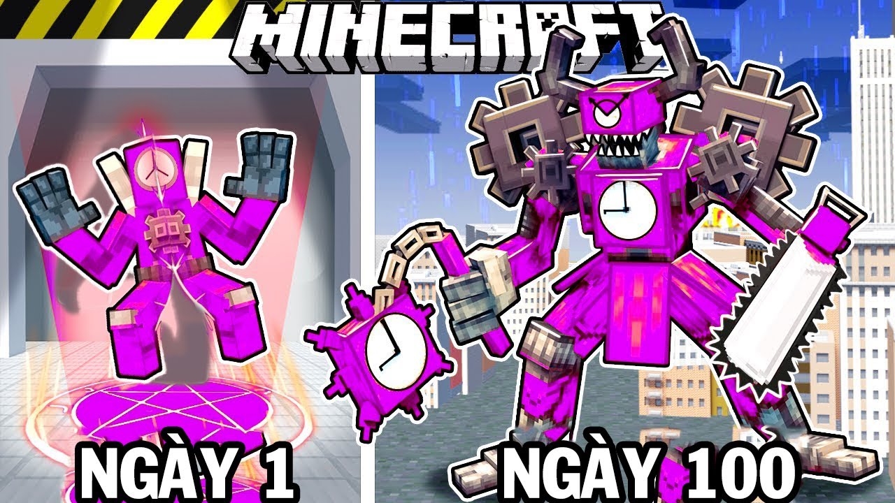 100 ngày Titan Quỷ Cưa Clockman hóa thành Ác quỷ Ultra Titan Chainsaw man thời gian | GHTG Minecraft