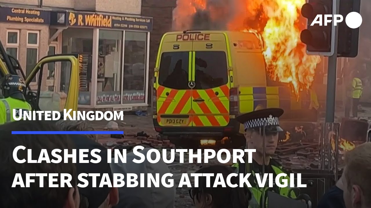 Clashes break out in Southport, UK, after vigil held for knife attack victims | AFP
