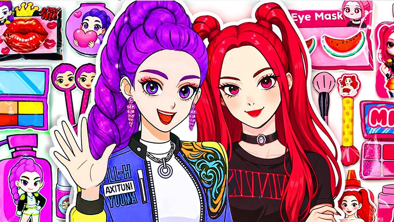 🎀Paper DIY🎀 KPOP DEMON HUNTERS Rumi + Mira Couple Skincare + Makeup💋 + Nail 💄Blind Bag Unboxing