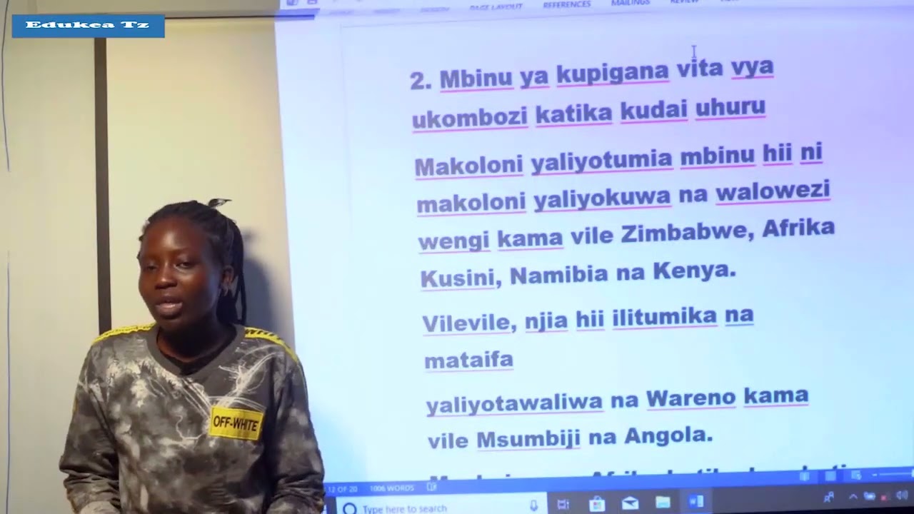MAARIFA YA JAMII DARASA LA VI  UKOMBOZI WA BARA LA AFRIKA DHIDI YA UKOLONI