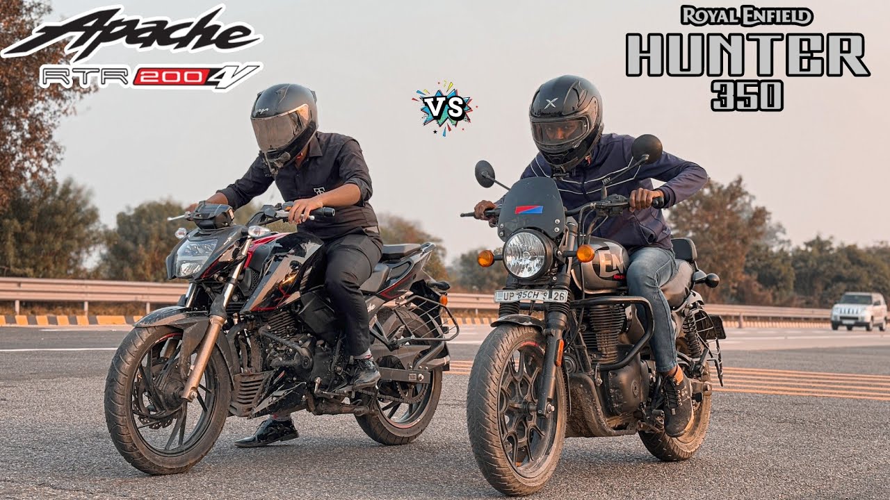 TVS Apache 200 4v vs Royal Enfield Hunter 350 || DRAG RACE