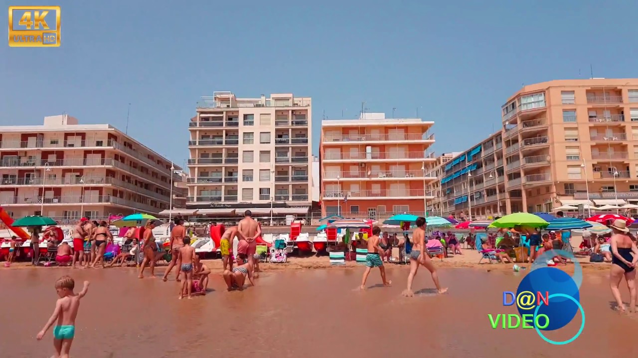 Caminar por la playa ,Walk Beach de Espa&ntilde;a  Guardamar  Playa La Roqueta y Playa Centro 4K