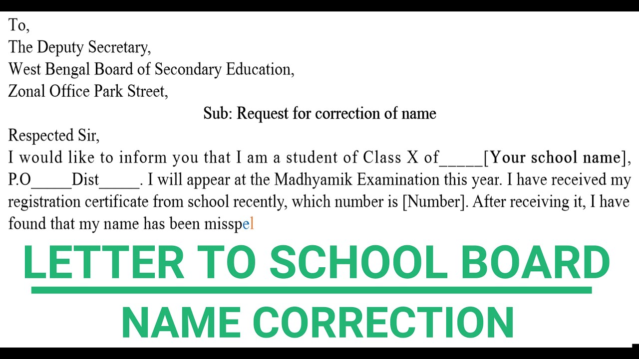 Letter to School for Name Correction in Marksheet - Application for Correction of Name