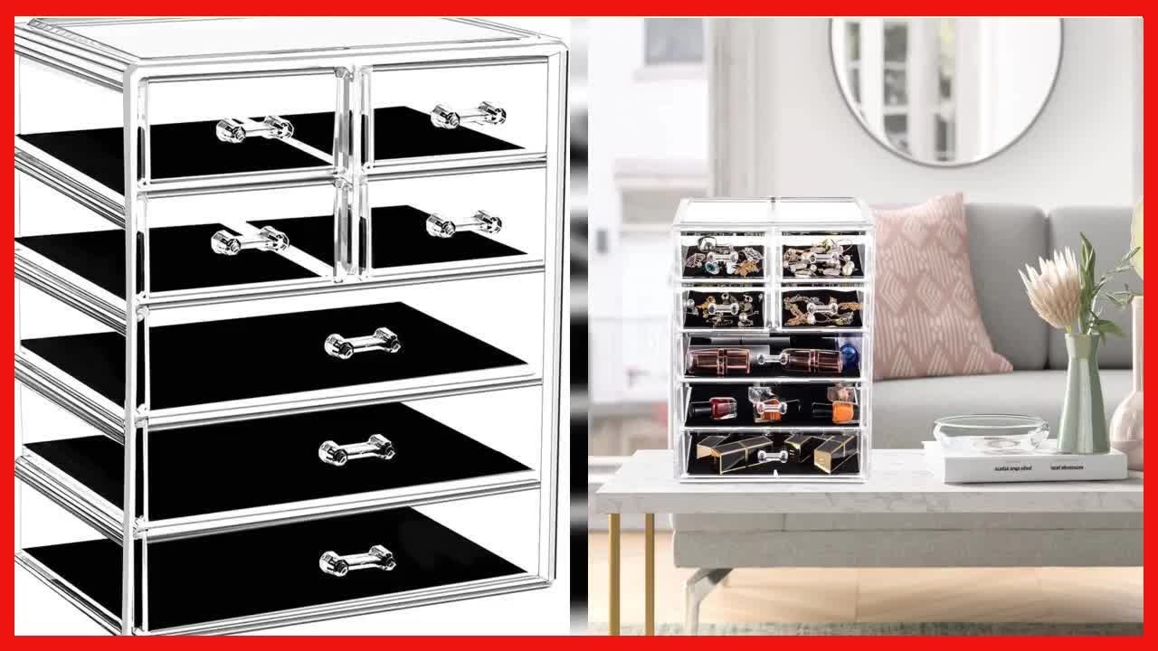 Clear Acrylic Makeup Organizer with Large Capacity and Velvet-Lined Drawers